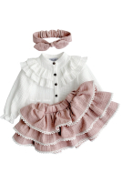 Muslin skirt with three frills and lace