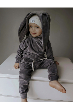 Welurowy dresik z uszami zająca unisex