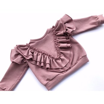Sweatshirt with sewn-on frills in the V-neck