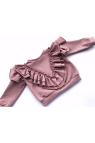 Sweatshirt with sewn-on frills in the V-neck