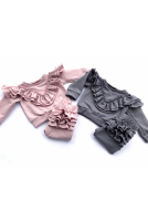 Sweatshirt with sewn-on frills in the V-neck