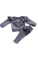 Sweatshirt with sewn-on frills in the V-neck