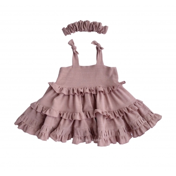 Linen dress with tied straps with lovely frills
