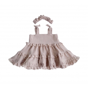 Muslin dress with tied straps with lovely frills