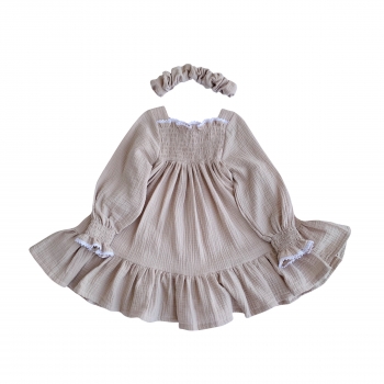 Muslin dress with ruffles and lace