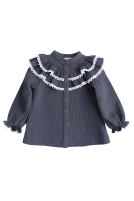 Muslin shirt with ruffle and lace