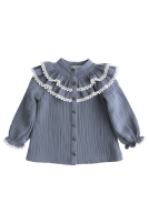 Muslin shirt with ruffle and lace