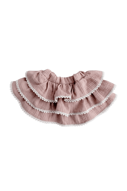 Muslin skirt with three frills and lace