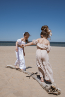 Muślinowy komplet z falbaniastymi spodniami