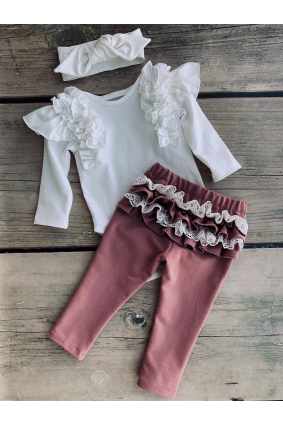 Legginsy z falbankami i bawełnianą koronką na pupie