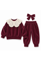 Welurowy dresik z haftowanym kołnierzykiem